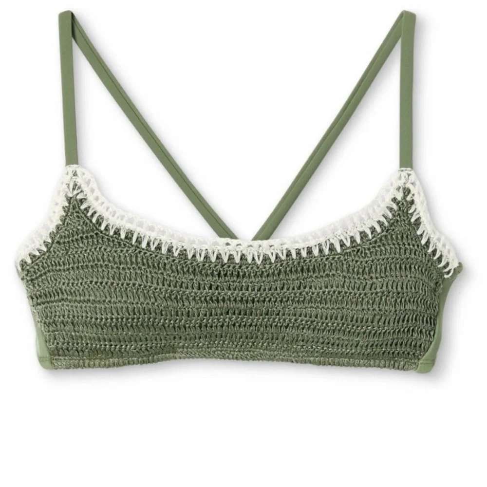 NWT Juniors' Crochet Bralette Bikini Top - Xhilaration Sage‎ Green XS